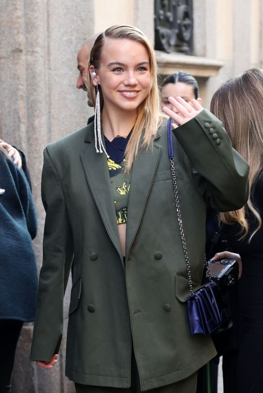 EMMA BROOKS Arrives at Ferrari Fashion Show in Milan 02/25/2023