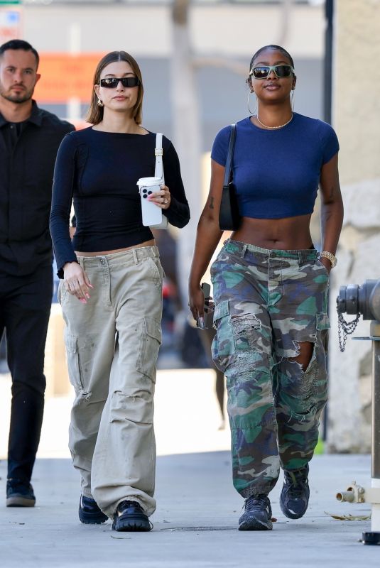 HAILEY BIEBER and JUSTINE SKYE Leaves Great White in West Hollywood 02/07/2023
