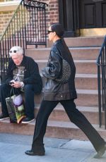 IRINA SHAYK in a Oversized Leather Jacket Out in New York 02/15/2023