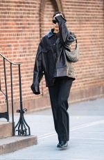 IRINA SHAYK in a Oversized Leather Jacket Out in New York 02/15/2023