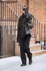 IRINA SHAYK in a Oversized Leather Jacket Out in New York 02/15/2023