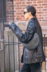 IRINA SHAYK in a Oversized Leather Jacket Out in New York 02/15/2023