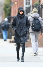 IRINA SHAYK in a Versace Coat Out in New York 02/05/2023