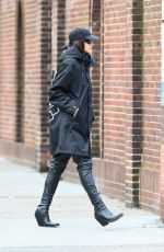 IRINA SHAYK in a Versace Coat Out in New York 02/05/2023