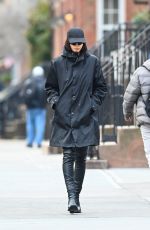 IRINA SHAYK in a Versace Coat Out in New York 02/05/2023