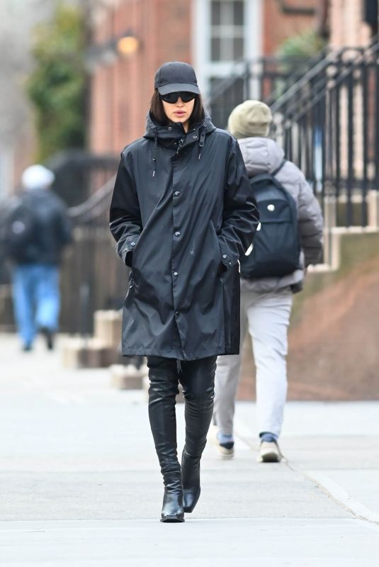 IRINA SHAYK in a Versace Coat Out in New York 02/05/2023