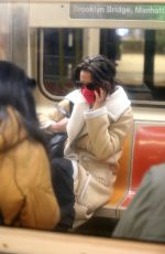 KATIE HOLMES Rides Subway to Her Matinee Performance of The Wanderers in New York 02/25/2023