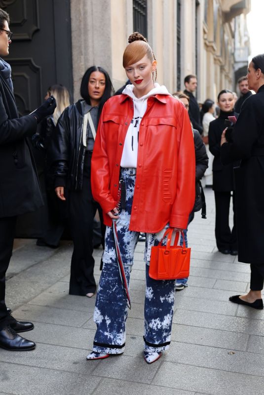 LARSEN THOMPSON Arrives at Ferrari Fashion Show at MFW in Milan 02/25/2023