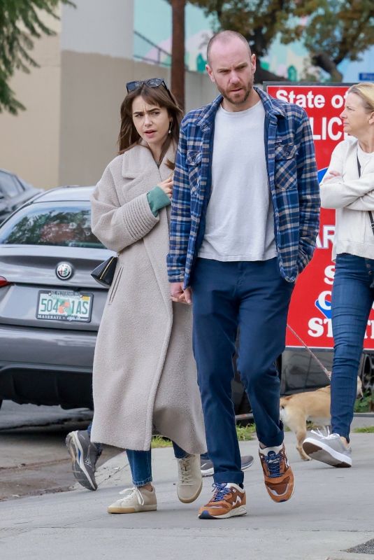 LILY COLLINS and Charlie McDowell on a Valentine’s Day Lunch Date at All Time Restaurant in Los Feliz 02/14/2023