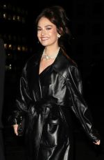 LILY JAMES Arrives at Edward Enninful