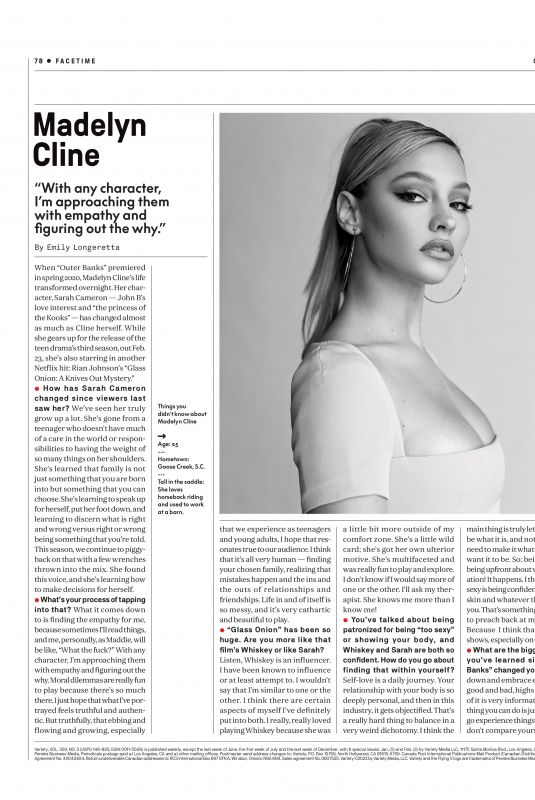 MADELYN CLINE in Variety Magazine, February 2023