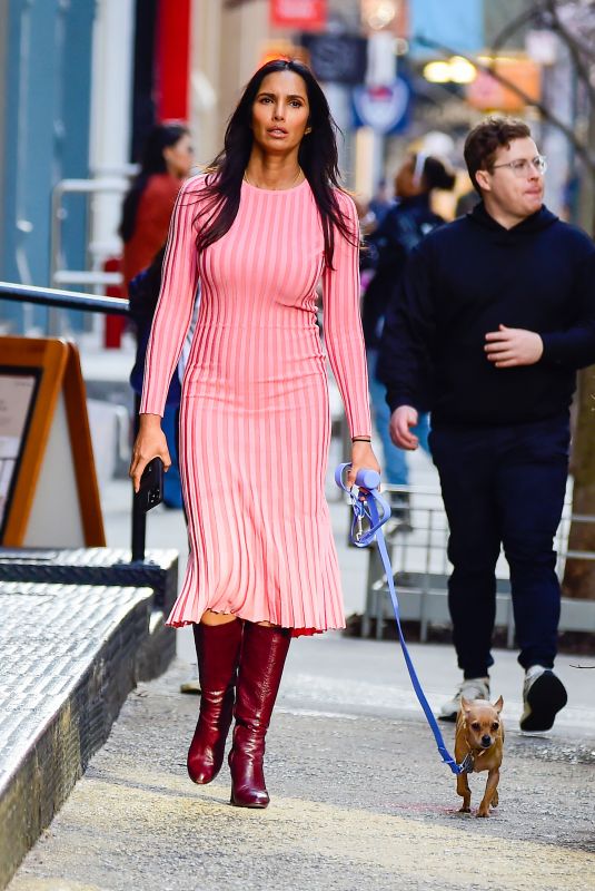 PADMA LAKSHMI Out with Her Dog in New York 02/16/2023