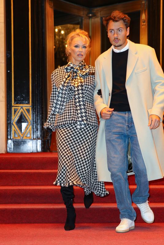 PAMELA ANDERSON Out for Dinner with Her Son Brandon Thomas Lee in New York 02/02/2023