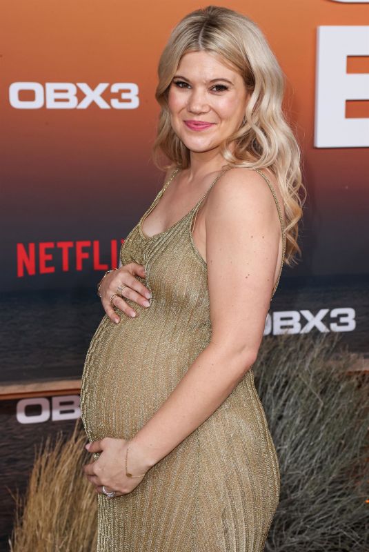 Pregnant CAROLINE ARAPOGLU at Outer Banks Season 3 Premiere in Los Angeles 02/16/2023