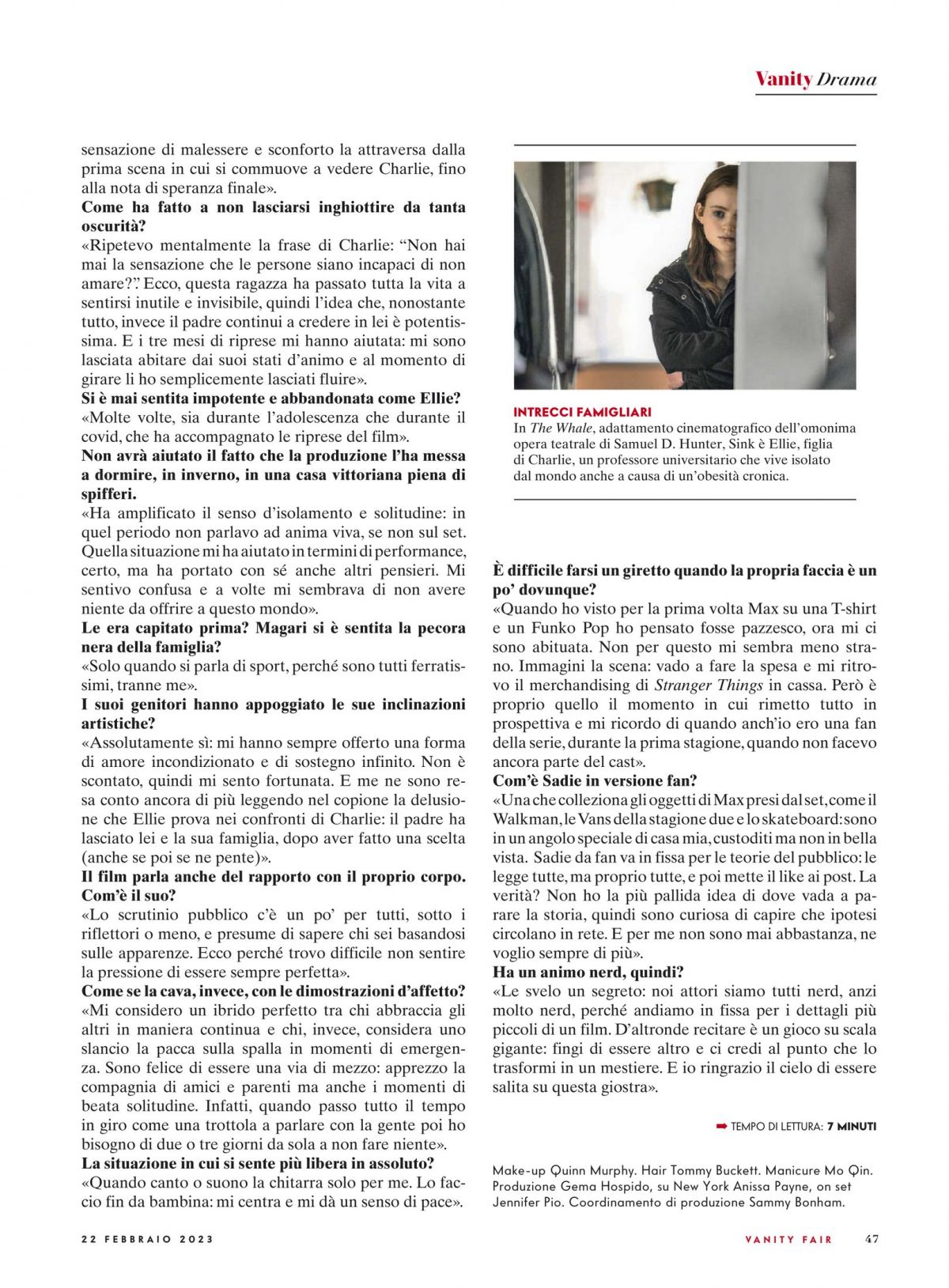 SADIE SINK in Vanity Fair Magazine, Italy February 2023 – HawtCelebs
