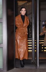SARA SAMPAIO in a Brown Leather Trench Coat Out at Milan Fashion Week 02/22/2023