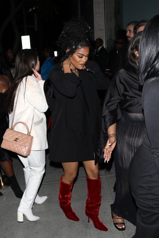 TEYANA TAYLOR Arrives at Post Grammy Party at Mr Brainwash Art Museum in Beverly Hills 02/05/2023