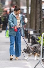 HELENA CHRISTENSEN Out with Her Dog in New York 03/24/2023