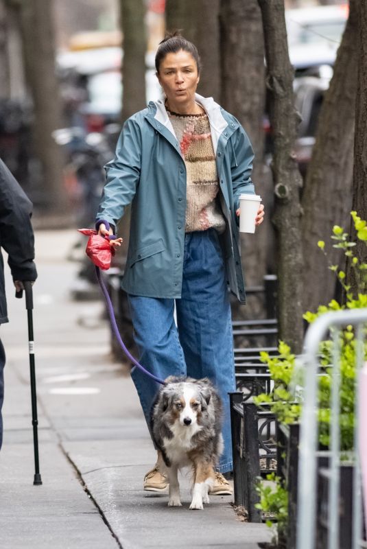 HELENA CHRISTENSEN Out with Her Dog in New York 03/24/2023