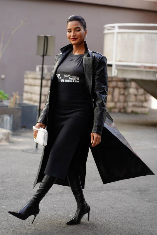 INDYA MOORE Arrives at Courreges Fashion Show at Paris Fashion Week 03/01/2023