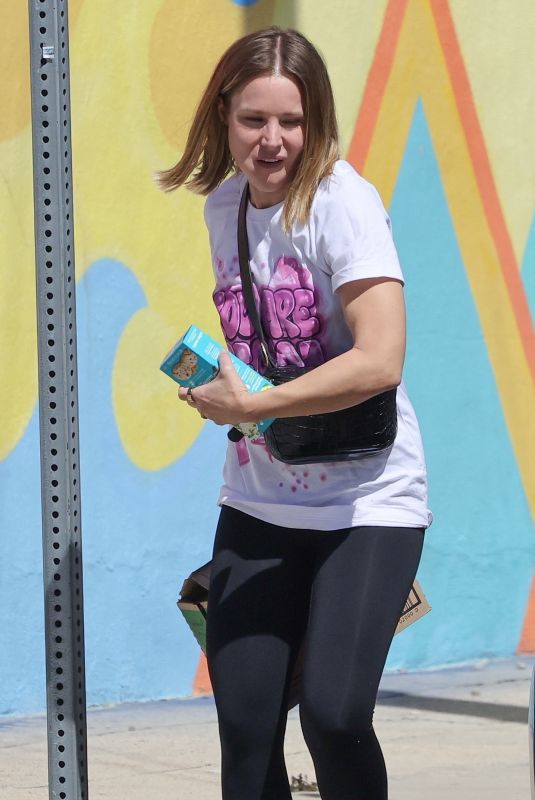 KRISTEN BELL Out with a Box of Girl Scout Thin Mints Cookies in Los Angeles 03/27/2023