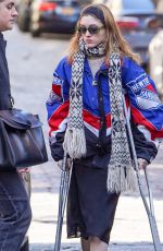 NATALIA DYER Walks with the Help of Crutches Out in New York 03/20/2023