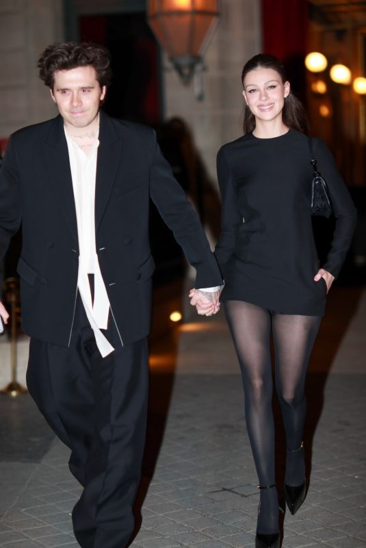 NICOLA PELTZ and Brooklyn Beckham Leaves Le Reserve Hotel in Paris 03/05/2023