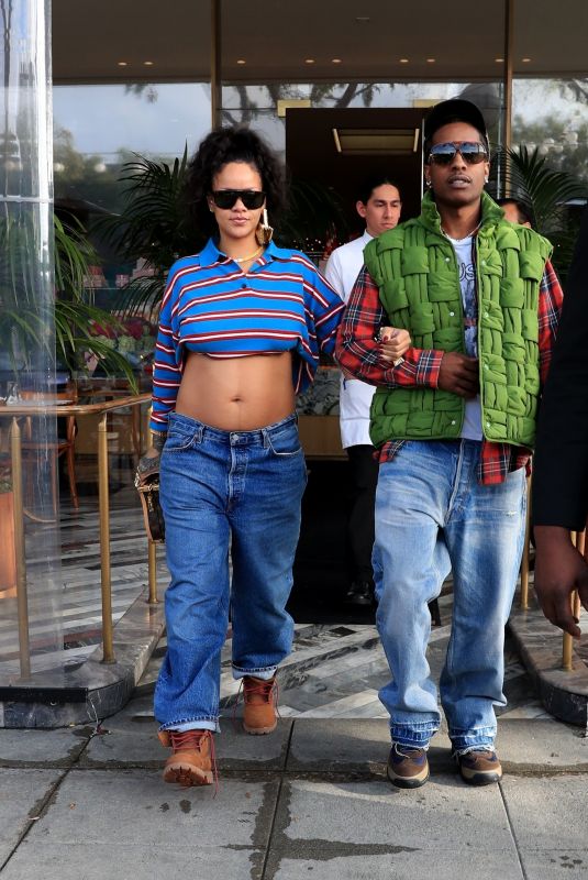 Pregnant RINAHHA and A$AP Rocky Out for Lunch in West Hollywood 03/15/2023