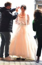 SELENA GOMEZ in a Wedding Dress on the Set of Only Murders in the Building with Martin Short and Steve Martin in New York 03/21/2023