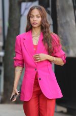 ZOE SALDANA Filming a Stella Artois Beer Commercial with Matt Damon and Ludacris in New York 03/09/2023