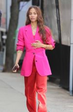 ZOE SALDANA Filming a Stella Artois Beer Commercial with Matt Damon and Ludacris in New York 03/09/2023