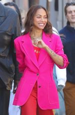 ZOE SALDANA Filming a Stella Artois Beer Commercial with Matt Damon and Ludacris in New York 03/09/2023