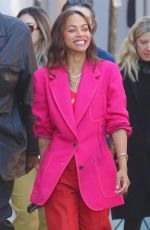 ZOE SALDANA Filming a Stella Artois Beer Commercial with Matt Damon and Ludacris in New York 03/09/2023