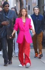 ZOE SALDANA Filming a Stella Artois Beer Commercial with Matt Damon and Ludacris in New York 03/09/2023