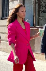 ZOE SALDANA Filming a Stella Artois Beer Commercial with Matt Damon and Ludacris in New York 03/09/2023