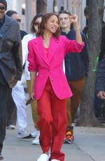ZOE SALDANA Filming a Stella Artois Beer Commercial with Matt Damon and Ludacris in New York 03/09/2023