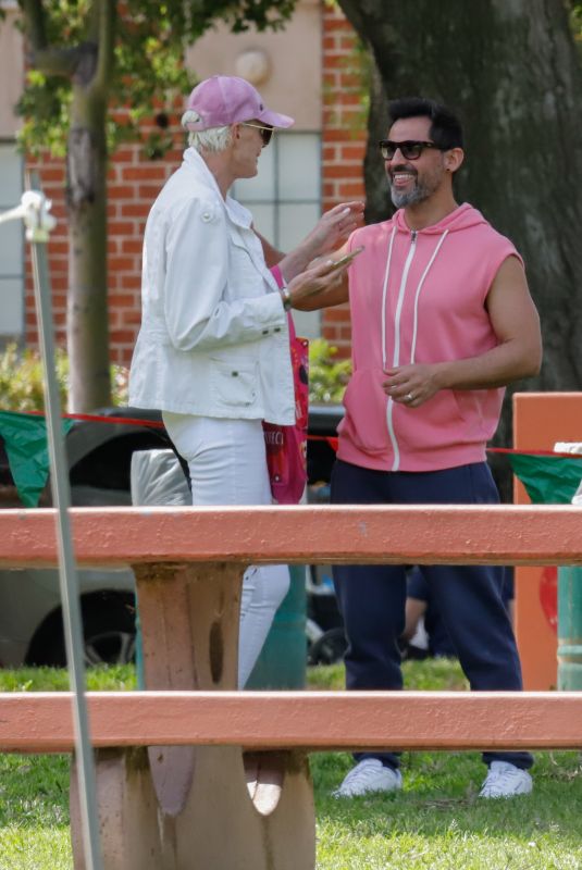 BRIGITTE NIELSEN and Mattia Dessi Takes Their Daughter Frida to Easter Egg Hunt in Los Angeles 04/09/2023