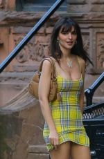 EMILY RATAJKOWSKI in a Yellow Plaid Mini Dress Out in New York 04/14/2023