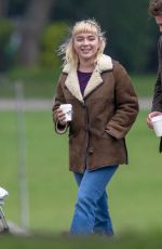FLORENCE PUGH on the Set of We Live in Time 04/03/2023