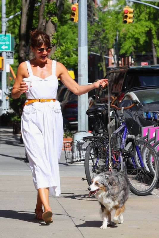 HELENA CHRISTENSEN Out with Her Dog in New York 04/21/2023