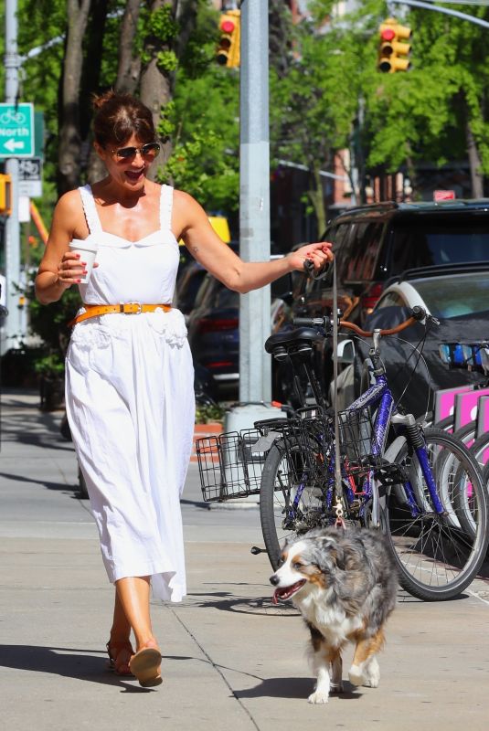 HELENA CHRISTENSEN Out with Her Dog in New York 04/21/2023