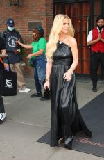 JESSICA SIMPSON in a Long Leather Black Dress Out in New York 04/12/2023