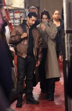 LILY JAMES and Riz Ahmed on the Set of Relay in New York 04/21/2023