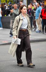 LILY JAMES on the Set of Relay in New York 04/17/2023