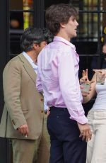LILY JAMES Outside Her Hotel with Friends in New York 04/16/2023