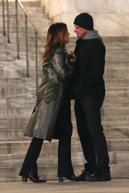 MARISKA HARGITAY and Christopher Meloni on the Set of Law and Order: Special Victims Unit at New York Public Library 04/10/2023