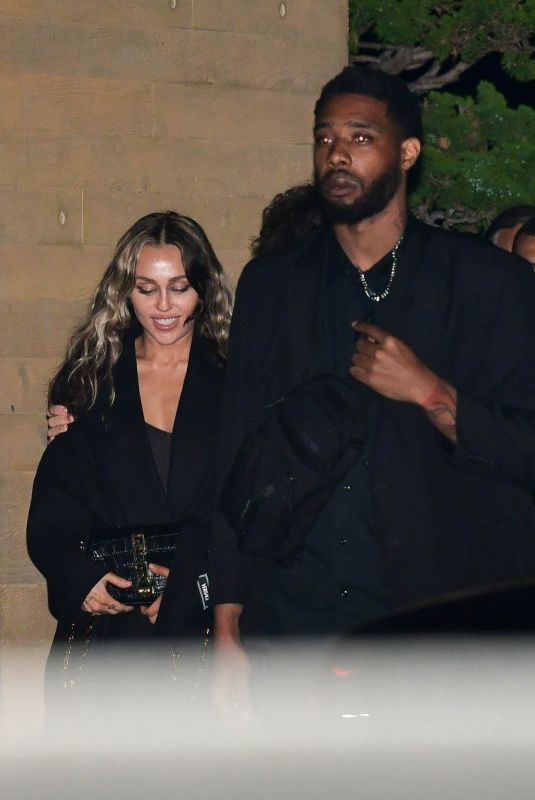 MILEY CYRUS Out for Dinner with Shamar Johnson in Santa Monica 04/24/2023