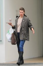 MILLA JOVOVICH Leaves a Skin Care Clinic in Beverly Hills 04/17/2023