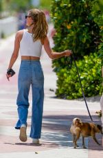 NINA AGDAL Out with Her Dog at Miami Beach 04/13/2023