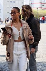 ZOE SALDANA and Marco Perego Out at Ile Saint Louis in Paris 04/09/2023